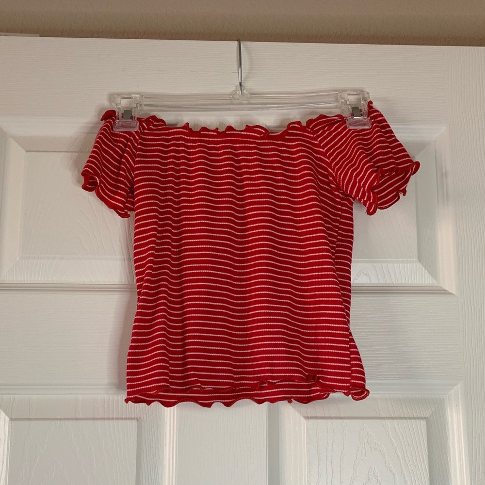 Red & White Stripe Off-Shoulder Crop Top